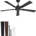 ZMISHIBO 52 Inch Ceiling Fan No Light with Remote, Black Ceiling Fan without Lights, Quiet Reversible DC Motor, 6-Speeds, Modern Ceiling Fans for Living Room, Bedroom, Patio, Indoor/Outdoor Use