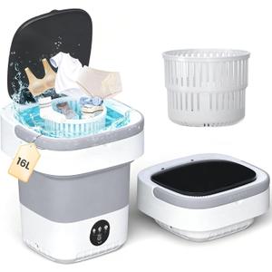 Portable Washing Machine - 16L Mini Foldable Washer with Spin Basket, Deep Cleaning for Small Clothes & 3 Cleaning Modes, Collapsible Laundry for Apartment, Dorm, Hotel, RV and Travel (Gray)