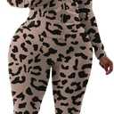 Nimsruc Two Piece Outfits For Women Long Sleeve Bodycon Tracksuit Casual Sweatsuits Jogger Sets (Small, Leopard Print)