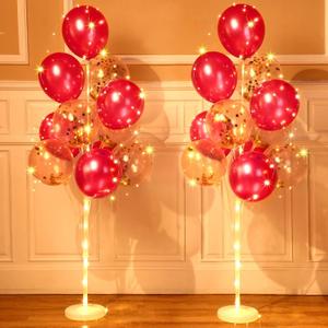 Sosation 2 Set Floor Balloon Column Stand Kit with 40 Balloons and LED Light Holder Ideal for Back to School Baby Shower Birthday Wedding Party Decor Supplies(Rose Red)