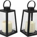 2 Pack 8.6Black Decorative Lanterns with Timer 6H,Battery Operated Flameless Candles, Realistic Flickering Warm White LED Candle, Decorative Lantern for Home Patio Garden