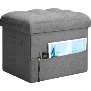 Storage Ottoman with Extra Thick Foam Padded Seat, Foldable Foot Rest Stool with Linen Fabric, 43L Ottoman with Storage Bench for Bedroom Living Room, Holds Up to 300lbs, 17x13x13in, Dark Gray