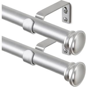 TONIAL 2 Pack Curtain Rods for Windows 48 to 84 Inch, Telescoping Splicing 3/4 Inch Single Rods for Windows Decorative Drapery Rod 32 to 86 with Small Finial, Silver
