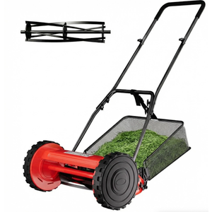 Garvee 16" Cordless Manual Reel Lawn Mower, Walk-Behind Push Mower with 5-Blade Cutting System, Durable Steel Frame, Adjustable Cutting Height, Comfort Grip Handle & 7.9-Gallon Grass Catcher