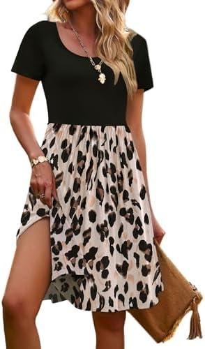 Zeagoo Womens Casual Dress Floral Patchwork Summer Dress Square Neck Short Sleeve A Line Flowy Swing Mini Dress with Pockets, Size: S Zeagoo Womens Casual Dress Floral Patchwork Summer Dress Square Neck Short Sleeve A Line Flowy Swing Mini Dress with Pockets, Size: S