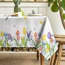Horaldaily Spring Summer Tablecloth 60x140 Inch, Easter Watercolor Wild Flowers Tulip Lavender Blooming Floral Table Cover for Party Picnic Dinner Decor