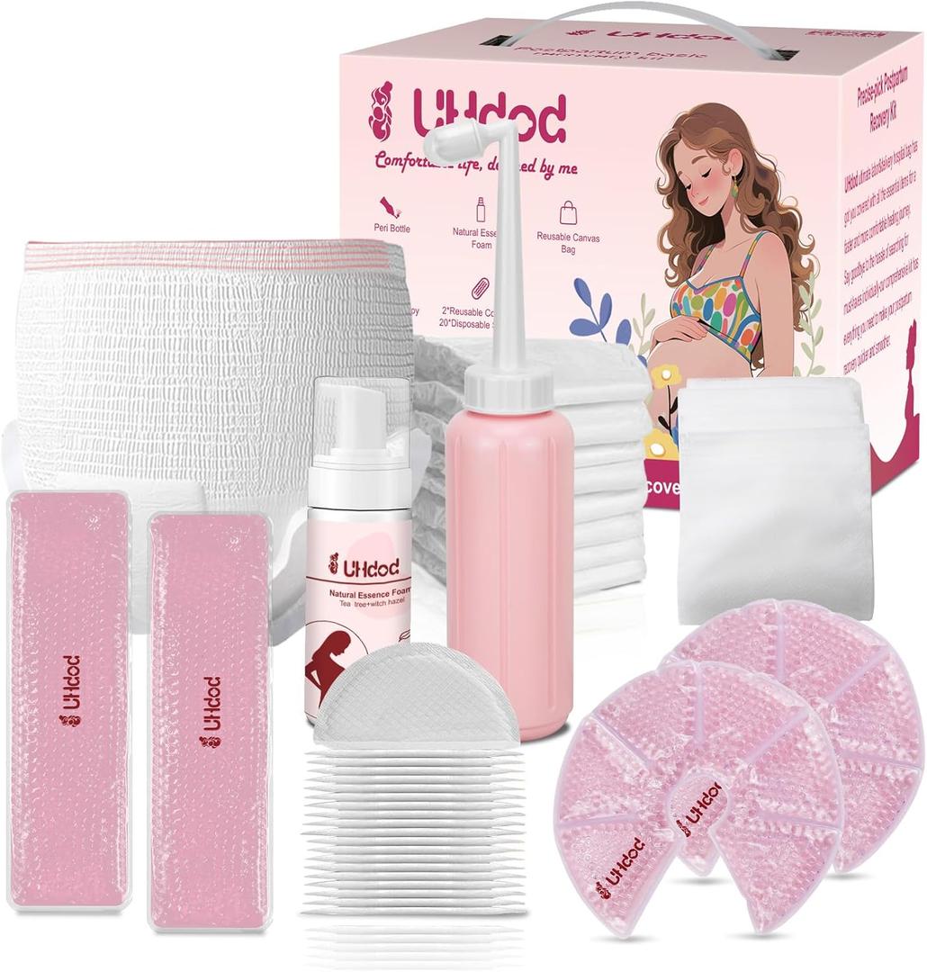 UHdod Postpartum Essentials Recovery Kit, Postpartum Kit for Women After Birth Labor Delivery Care, Disposable Underwear Cold Pads Cooling Foam Peri Bottle Nursing Pads Breast Ice Packs (13 PCS)