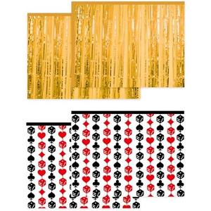 3 Pcs Casino Theme Party Decorations - Poker Night Backdrop, Black and Red Fringe Curtains Gold Metallic Tinsel Streamers, Vegas Birthday Photo Booth, Card Game Bachelorette Supplies