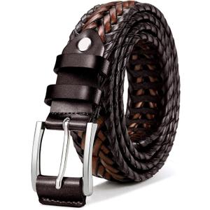 BULLIANT Mens Belts,Leather Woven Braided Belts for Gift Men Casual Jeans Golf (34"-38"Waist Adjustable, Deep Brown/Light Brown1486)