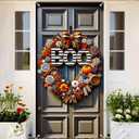 Halloween Door Banner Set 35x71 Inch with Pumpkins Spiders Black White Orange Swirl Ribbons Home Porch decoration spooky boo halloween decor front door party holiday decoration