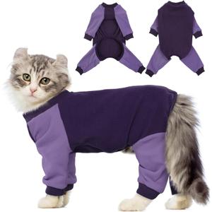QBLEEV Cat Pajamas for Cats Only, Sticky Hair Kitten Clothes, Prevent Lost Fur Pet Onesie Shirts Costumes Outfits for Daily Wear Parties Photography, Recovery Suit for Small Dogs (Large, Purple)
