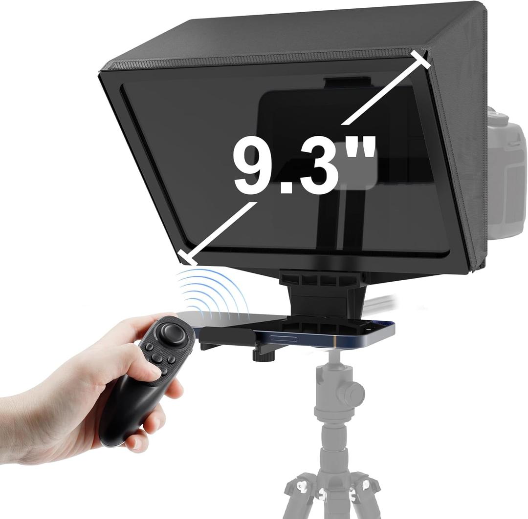 9.3-Inch All-Metal Teleprompter, 70/30 Beam Split Glass, 1/4 Thread, Phone & Camera Compatible, Portable for Video Recording