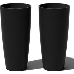 Veradek Mason Series Vega Planter - Round Tall Planter for Indoor or Outdoor Porch/Patio | Made from Plastic-Stone Composite with Drainage Holes | Modern Dcor for, Flowers, Interior Plants (28 inch - 2 Pack, Black)