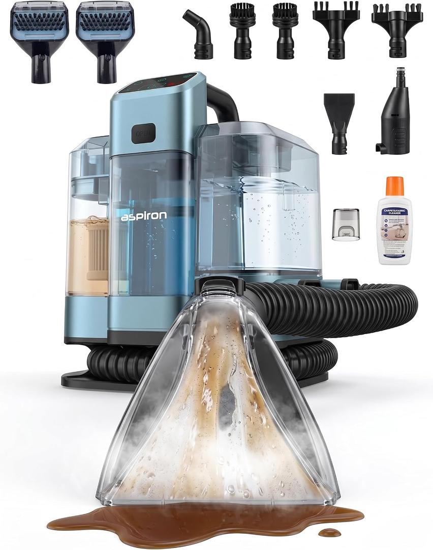 Aspiron Carpet Cleaner,Fast Heating Steamer,Carpet Cleaner Machine for Home,Hot/Cold Water & Steam Wash,Spot Cleaner,20Kpa Powerful Suction,300ML Solution,for Carpet,Upholstery,Sofa,Pet Stain,Car
