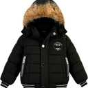 AMIYAN Toddler Boys Down Jacket Fur Collar Hood Thick Warm Winter Snowsuit Coat Parka (5-6 Years, Black)