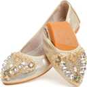 Women's Ballet Flat Shoes - Cute Rhinestones Bow Wedding Flats Slip on Flats for Women Comfort (12, Gold)