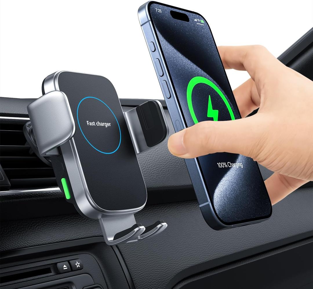 Wireless Car Charger, 15W Auto-Clamping Charger Mount, Air Vent Car Charging Holder for iPhone 15 14 13 12 11 Pro Max Plus Mini X Xr Xs, Samsung S23 S22 S21 S20 Note 20, Google, LG, etc (Black)