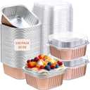 Aoriher 150 Pcs 10 oz Mini Cake Baking Pans with Lids, 4" x 4", Small Foil Baking Cups, Disposable Square Bread Pan Containers, Individual Cake Tins for Party Brownie Desserts Holders(Champagne)