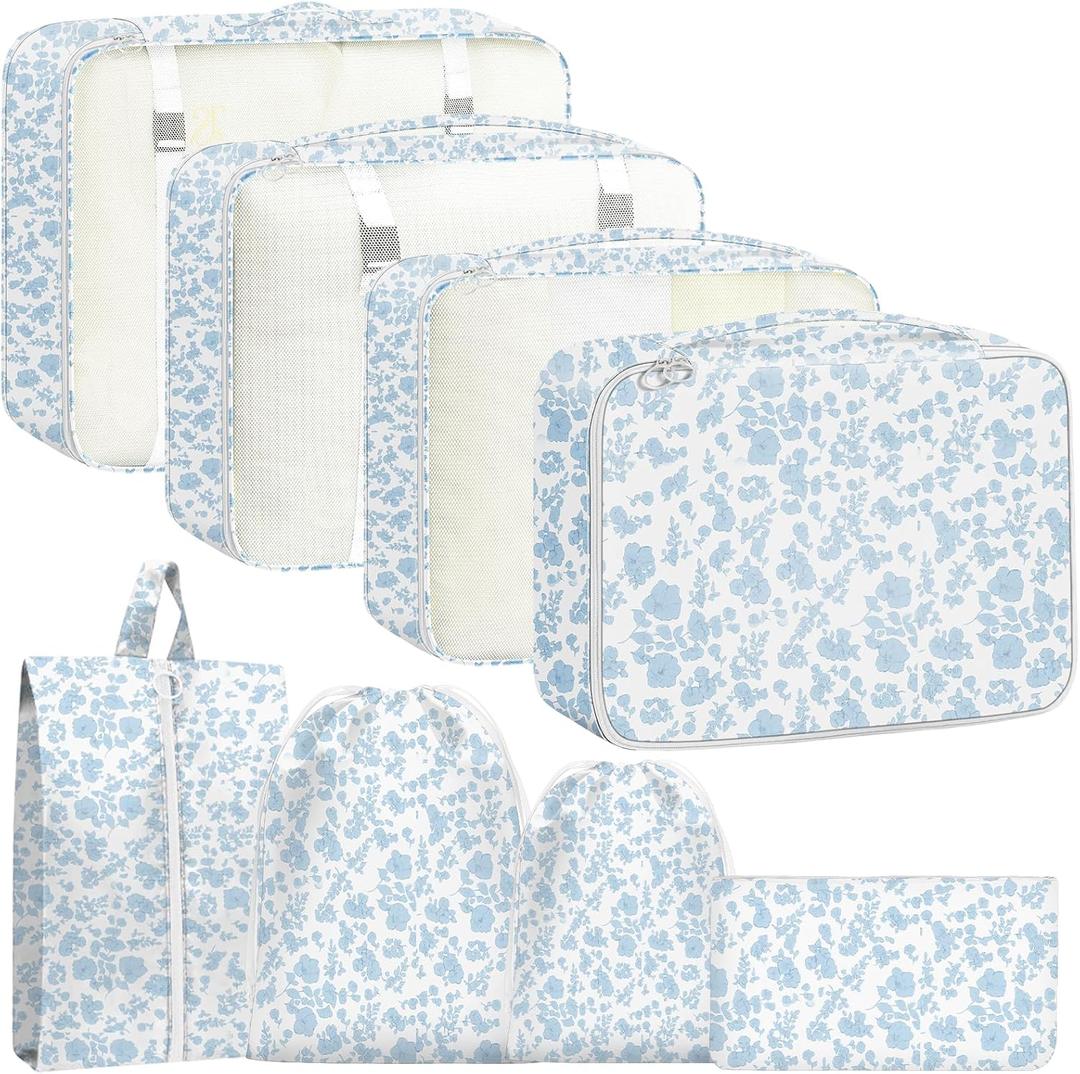 Packing Cubes for Travel - 8 Set Luggage Organizer Bags for Family, Mesh Breathable Packing Cubes for Suitcases Durable Travel Essentials Bags Set (Floral)