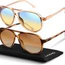 livho Trendy Polarized Aviator Sunglasses Women Men, Retro Sun Glasses for Women Men 2025, Oversized UV Protection Shades (Tortoise Brown + Clear Brown/Green Gradient Brown)