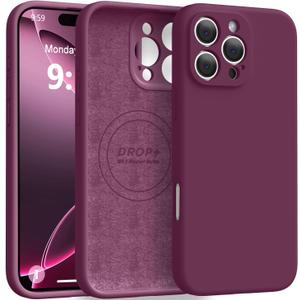 Magnetic for iPhone 16 Pro Case [Compatible with Magsafe] [Premium Silicone Satin-Smooth Touch] Slim Shockproof Anti-Scratch Microfiber Lining Case, 6.3 inch, WineRed