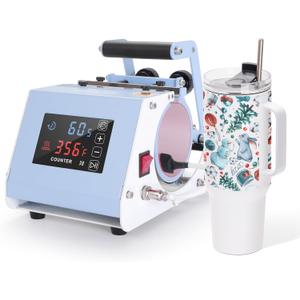 PYD Life 110 V Mini Max 40 OZ Tumbler Heat Press Machine Light Blue Mug Heat Press Touch Screen for 40 OZ Sublimation Tumbler with Handle Sublimation Printing