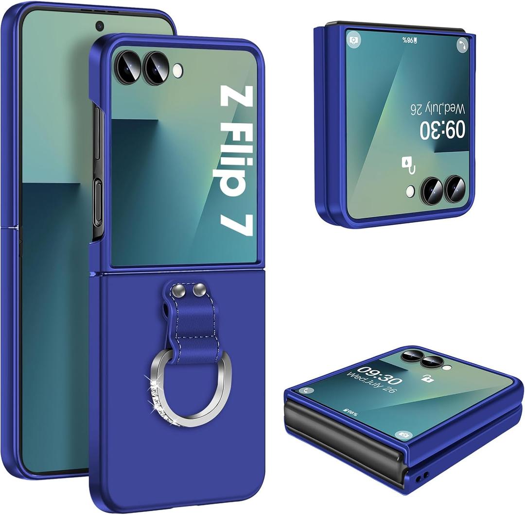 Z Flip 7 Case for Samsung Galaxy Z Flip7 5G, Ring Case for Women Silky Touch Slim Hard PC Matte Back Cover Ultra Thin Z Flip 7 Phone Case Anti-Scratch Protective Cases for Samsung Z Flip 7 5G (Blue)