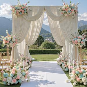 20 ft x 10 ft Wrinkle Free Beige Backdrop Curtain for Parties, 4 Panels 10ft Polyester Beige Photo Backdrop Drapes for Graduation Birthday Wedding Party Stage Curtains