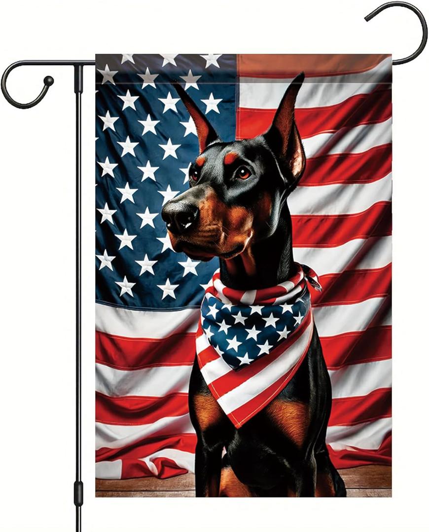 Saoplasa Patriotic Doberman Garden Flag American Flag Dog Bandana 12x18 Inch Double Sided Outdoor Yard Banner for 4th of July Independence Day Memorial Day Patriotic Home Lawn Decor
