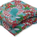 Pillow Perfect Bright Floral Indoor/Outdoor Chair Seat Cushion Tufted, Weather, and Fade Resistant, 19" x 19", Green/Pink Sophia 2 Count