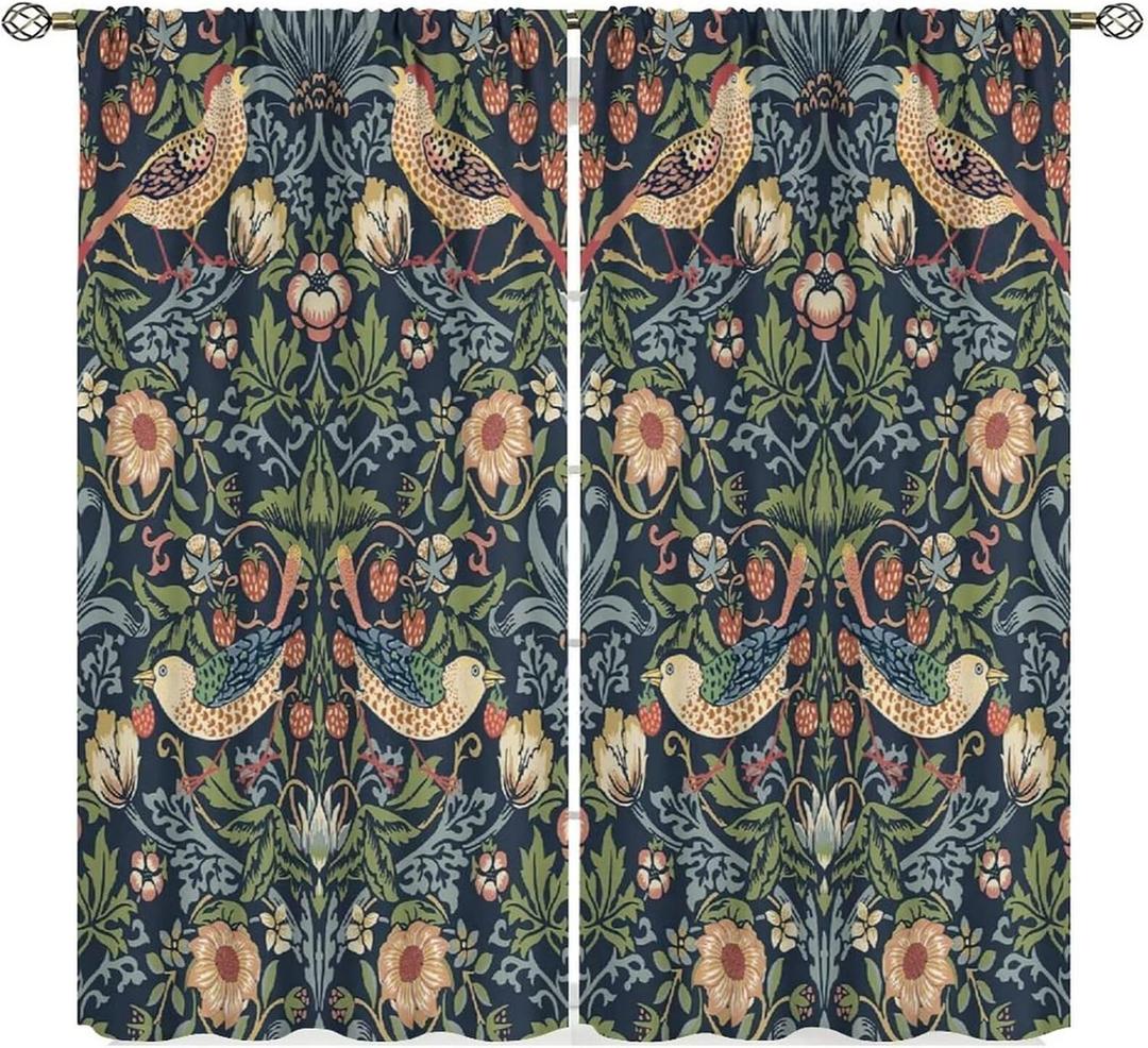 Vintage William Morris Botanical Art Windows Curtains Floral Patterns Vintage Floral Patterns Curtains, for Living Room Bedroom 52x84in 2 Panels Decor