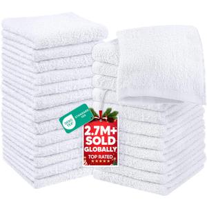 Utopia Towels 24 Pack Cotton Washcloths Set, 100% Ring Spun Cotton, Premium Quality Flannel Face Cloths, Highly Absorbent and Soft Feel Fingertip Towels, White