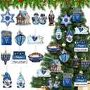 FairySandy 36 Pcs Hanukkah Ornaments Happy Chanukah Hexagram Gnome Menorah Dreidel Hanging Wooden Ornament Decorations Jewish Decor Crafts Pendant Signs for Home Christmas Tree Decoration Gift