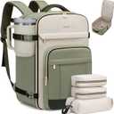 LOVEVOOK 40L Travel Backpack for Women & Men - 17.3 Inch Carry On Backpack & Personal Item Backpack for Airlines, Spacious and Durable Design, with 3 Packing Cubes (Large-40L, Light Green-beige-Olive Green)