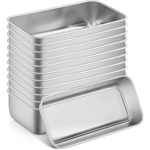 P&P CHEF Loaf Pan Set, 9 x 5 Inch Bread Pans, Stainless Steel Loaf Toast Baking Pans For Bread Meatloaf Lasagna Cake, Healthy & Non Toxic, Oven Safe& Easy Clean, (Silver, 12Pcs)