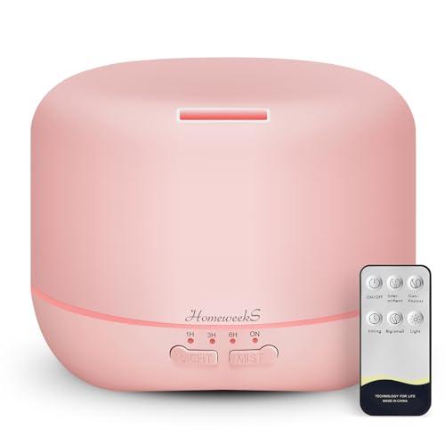 Aromatherapy Essential Oil Diffuser for Room: 500ml Colorful Aroma Air Humidifier with Adjustable Cool Mist Mode, Waterless Auto Off Ultrasonic Diffusers for Large Room Home Office(Pink)