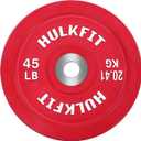 HulkFit 2-inch Pro Series Olympic Style Bumper Weight Plate with Shock Absorbing Low Bounce Rubber for Barbells & Plate Only Strength Training - Multicolor, 45LB