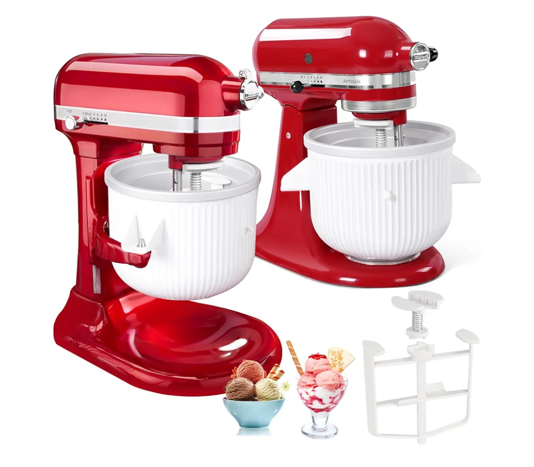 Ice Cream Attachment Compatible with KitchenAid 4.5/5/6/7QT Mixers,Makes 2 Quarts of Ice Cream,Compatible with KitchenAid Ice Cream Maker Attachment,Dishwasher safe(Not Fit 3.5QT