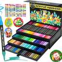 Amamao 176 Colors Acrylic Paint Markers Pens Set,88 Pack Brush Acrylic Paint Markers for Rock Painting Fabric Plastic Wood Canvas Stone Glass Paper DIY Craft Supplies