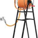 Freestanding Garden Hose Reel Holds 150 Ft Hose, Metal Garden Hose Holder for Outdoor, Garden Stand Rack for Water Pipe Organizer Storage, Black