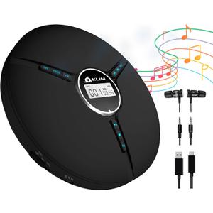 KLIM Discman Portable CD Player with Headphones, Built-in Battery - New - CD Players for Home, Car - Compatible w/SD Card, CD, CD-R, CD-RW, MP3, WMA - 5 EQ Effects - Walkman CD Player - Black
