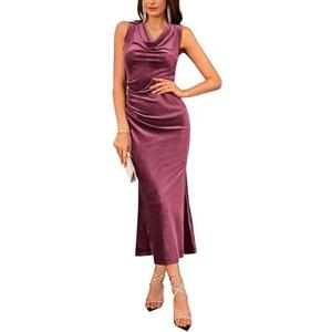 GRACE KARIN 2026 Velvet Wedding Cocktail Maxi Dresses for Women Pink M | Sleeveless, Ruched Dresses, Cowl Neck, Mermaid Hem, Back Zipper, Great for Proms/Dinners/Birthday Party/Christmas