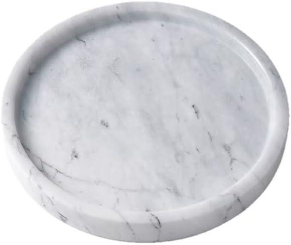 Marble Tray, Natural Marble Handmade Decorative Tray, Round Shape, Polished Finish, Contemporary Style, Jewelry Tray, Luxury Lifestyle, 5.91 x 5.91 x 0.63 Inches (White Marble)