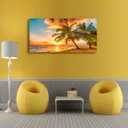 Beach Themed Wall Art Canvas Prints Seascape Picture Bathroom Dcor Ocean Tree Sunset Paintings for Living Room Bedroom Office Home Kitchen Decorations 28x57 Wooden Framed Natural Landscape Artwork