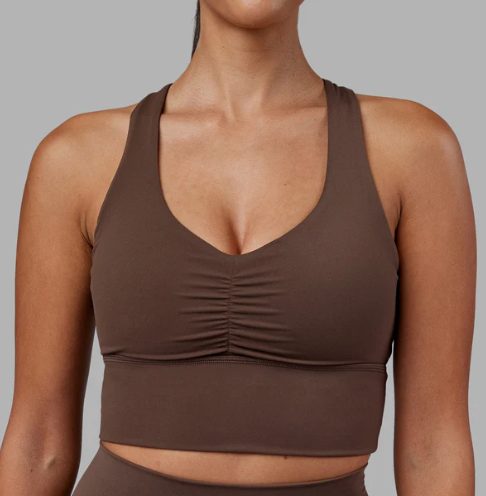 EASYBUNNY GIRL Sports Bras for Women Pack Criss Cross Back Sexy Strappy Sports Bra Seamless Padded Yoga Bra with Removable Cups Brown Size 1 (12)