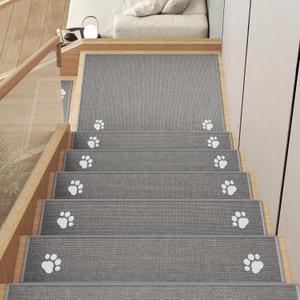 Stair Treads Non Slip Indoor 15PCS, Rubber Backing Stair Runner Rugs for Wooden Steps, Residue Free Stair Carpet Treads for Kids Elders and Pets, Machine Washable Stair Mats, Gray, 8" x 30" (Grey)