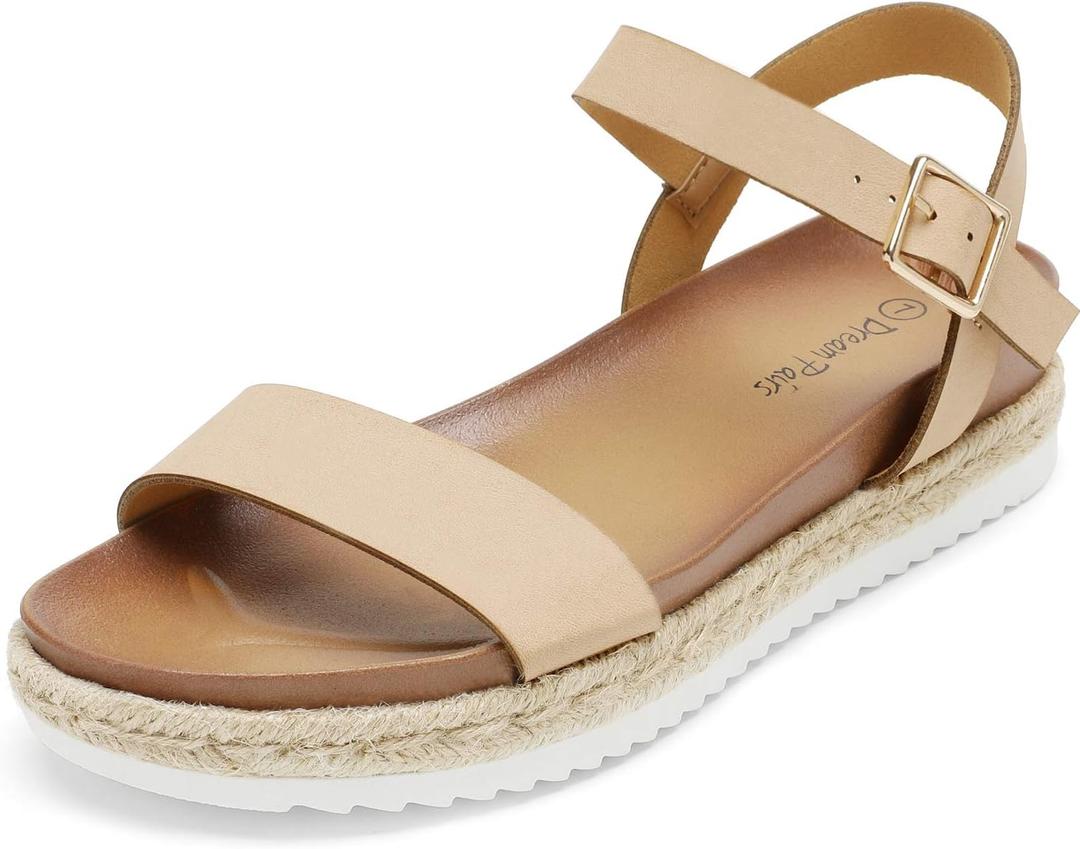 DREAM PAIRS Women’s Open Toe Ankle Strap Espadrille Casual Flatform Platform Wedge Sandals, 8.5