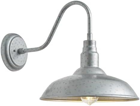 GOALPLUS 10in Dome Outdoor Gooseneck Barn Light Silver Exterior Barn Wall Lantern Farmhouse Style Outdoor Porch Wall Sconce for Patio, Yard, Garage Classic Gooseneck Lighting Fixture 1 Pack, LM2201-SV