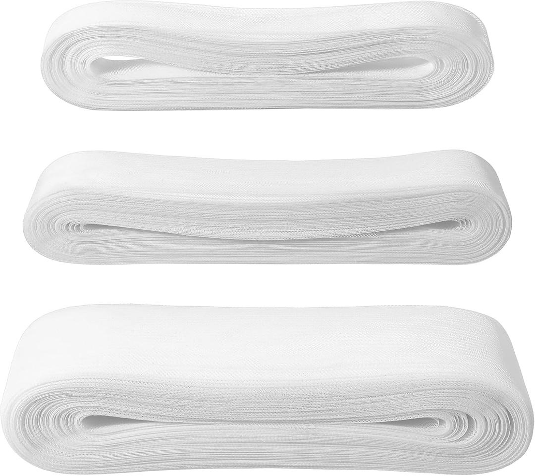3 Rolls White Horsehair Braid, 1 Inch 2 Inch 3 Inch Wide Stiff Polyester Boning for Sewing, Wedding Dress Hem Trim, Dance Gown Shaping, and DIY Craft