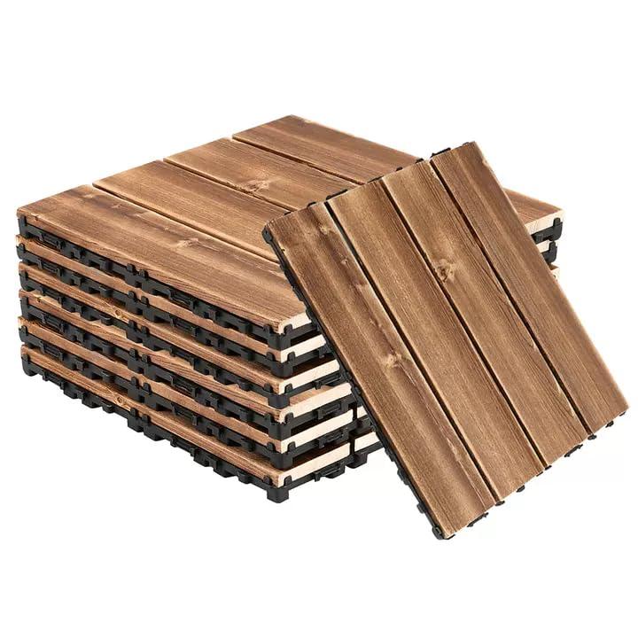 SEUNMUK Wood Interlocking Deck Tiles, 7 PCS 12" x 12" Wood Patio Flooring for Outdoor, Waterproof Decking Tiles for Patio Garden, Balcony, Poolside